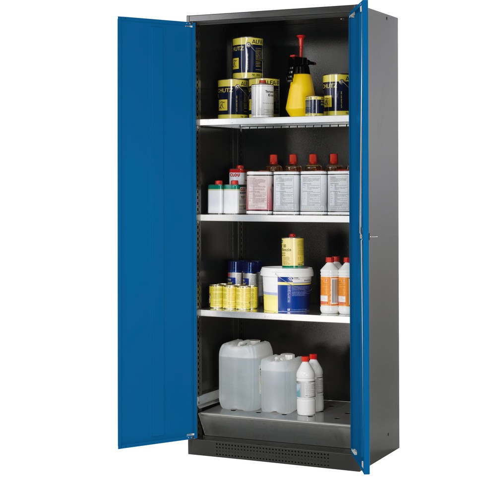 Product afbeelding: Kast voor chemische en giftige stoffen asecos® met legborden, hxbxd 1.950 x 810 x 520 mm, gentiaanblauw