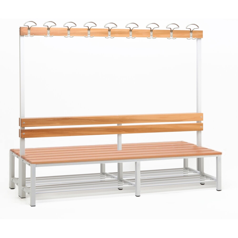 Produktabbildung Nr. 1: Kleedkamerbank Steinbock®, 2-zijdig met hakenlijst, lengte 2.000 mm, met schoenenrek