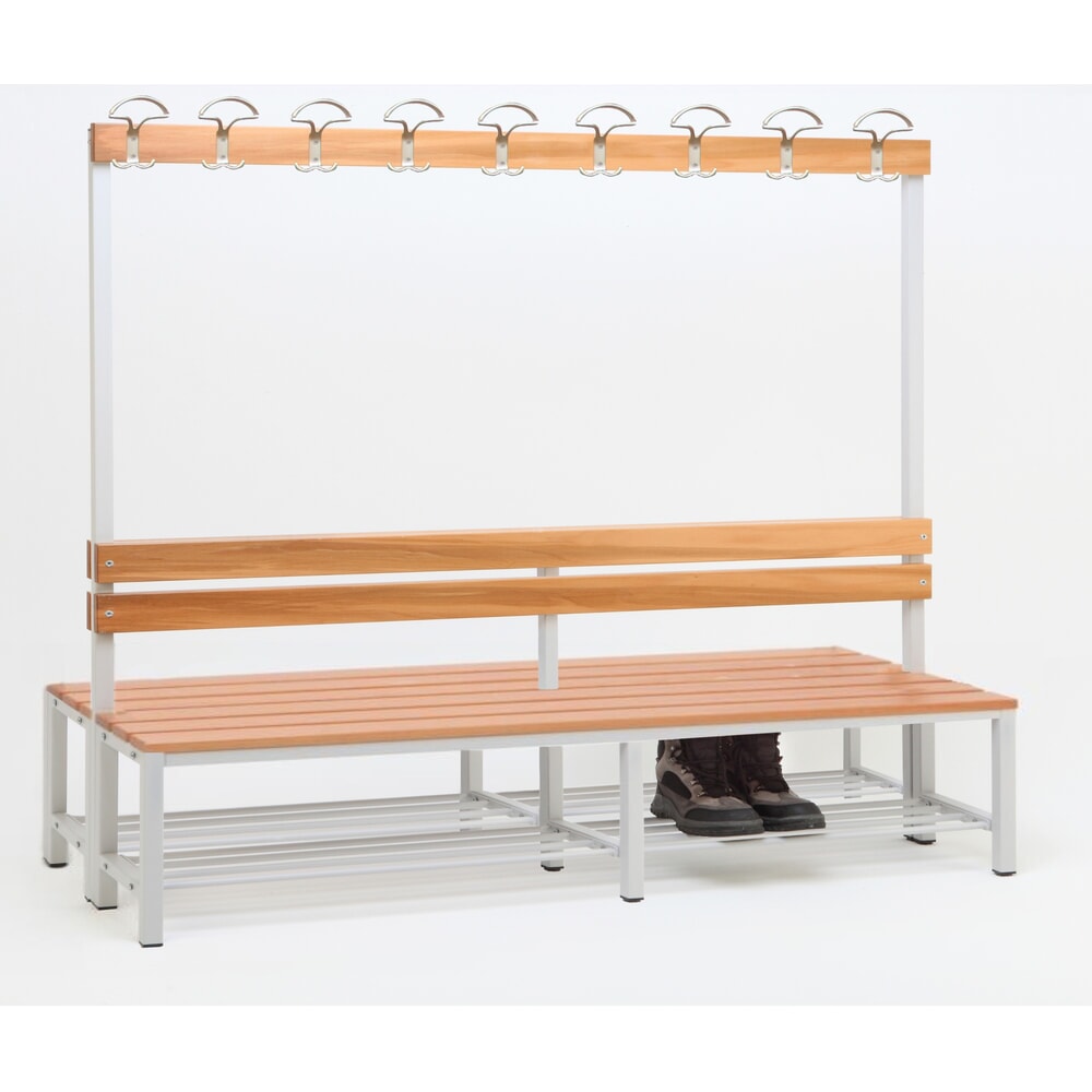 Produktabbildung Nr. 5: Kleedkamerbank Steinbock®, 2-zijdig met hakenlijst, lengte 2.000 mm, met schoenenrek