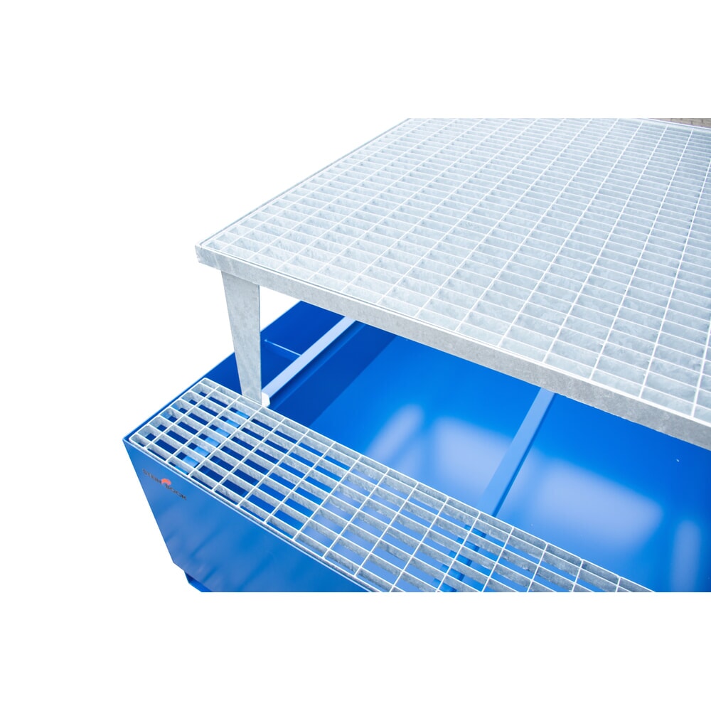 Produktabbildung Nr. 3: Lekbak Steinbock® van staal voor 1 x KTC/IBC, incl. aftapaansluiting, blauw