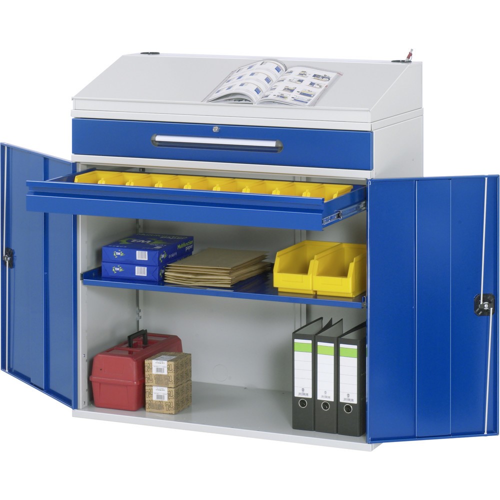 Product afbeelding: RAU lessenaar met kast, HxBxD 1.110-1.220 x 1.100 x 520 mm, lades 1 x 80, 1 x 120 mm