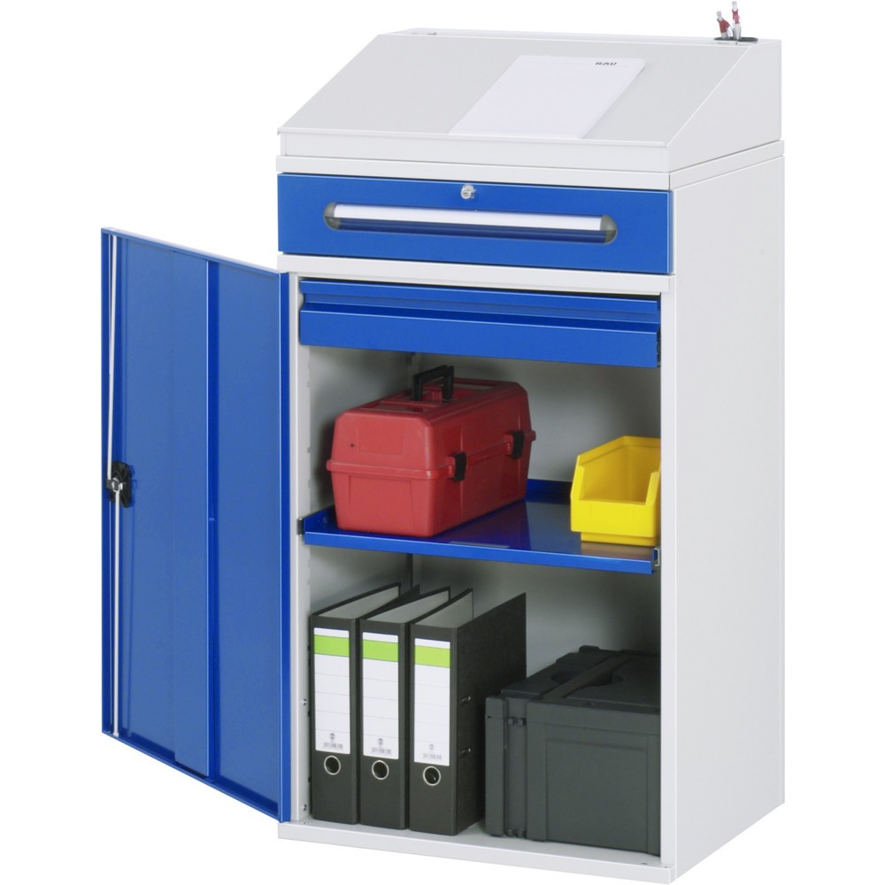 Productafbeelding nr. 1: RAU lessenaar met kast, HxBxD 1.100-1.220 x 650 x 520 mm, lades 1 x 80, 1 x 120 mm