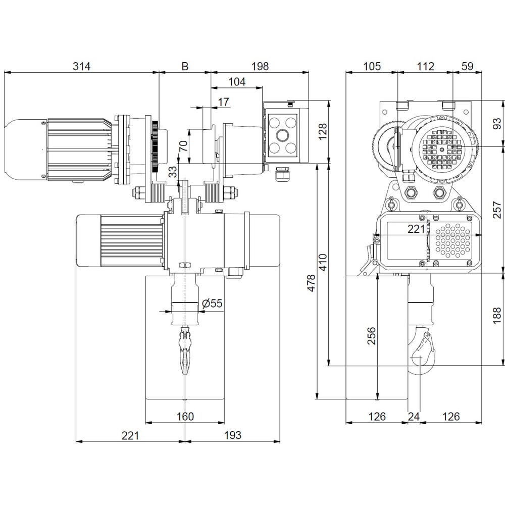 N° de l'image du produit 7 : LIFTKET Palan à chaîne électrique S-Line avec mécanisme de déplacement électrique, capacité de charge 125 kg, 8/2 m/min