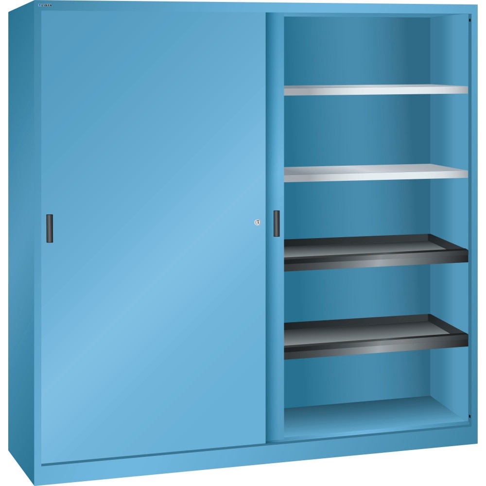 Illustration du produit: Armoire à portes coulissantes LISTA, (lxPxH) 2 000x580x1 950 mm, 4 étagères coulissantes, 4 étagères réglables, bleu clair