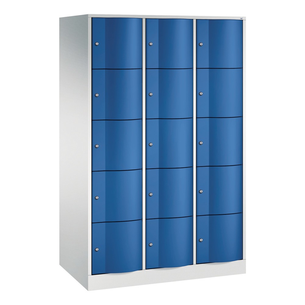 Produktabbildung Nr. 1: Locker C+P met vandalismebestendige deuren, 3 x 5 vakken, hxbxd 1.950 x 1.150 x 640 mm, lichtgrijs, gentiaanblauw
