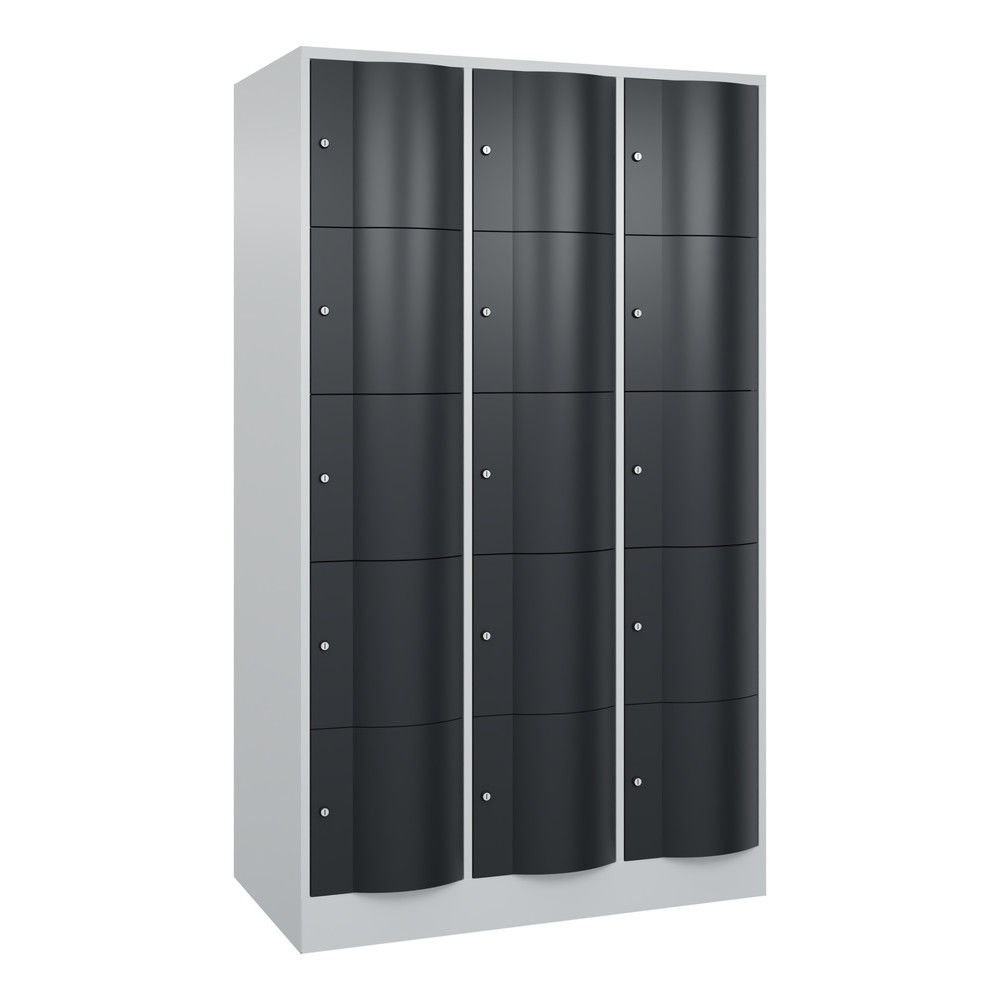 Produktabbildung Nr. 1: Locker C+P met vandalismebestendige deuren, 3 x 5 vakken, hxbxd 1.950 x 1.150 x 640 mm, lichtgrijs, antracietgrijs