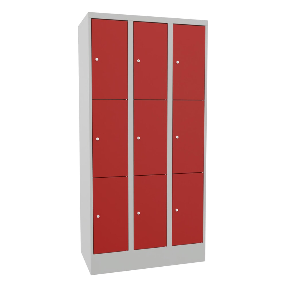 Product afbeelding: Locker PAVOY, 3 x 3 vakken, hxbxd 1.850 x 930 x 500 mm, vuurrood, lichtgrijs