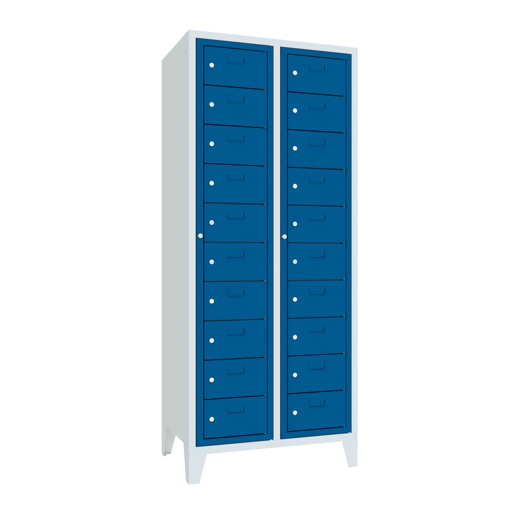 Produktabbildung Nr. 1: Locker PAVOY met centrale deur, 2 x 10 vakken, hxbxd 1.850 x 770 x 500 mm, met poten, gentiaanblauw, lichtgrijs