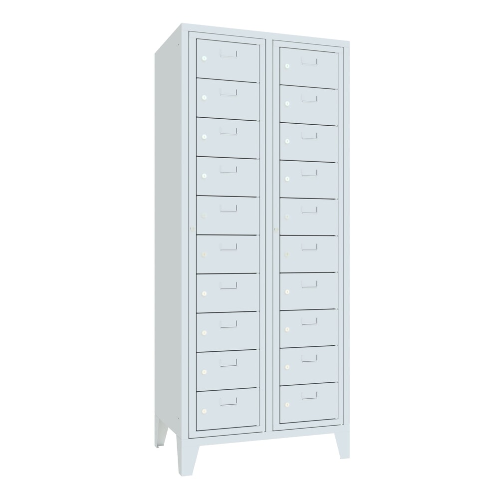 Produktabbildung Nr. 1: Locker PAVOY met centrale deur, 2 x 10 vakken, hxbxd 1.850 x 770 x 500 mm, met poten, lichtgrijs, lichtgrijs