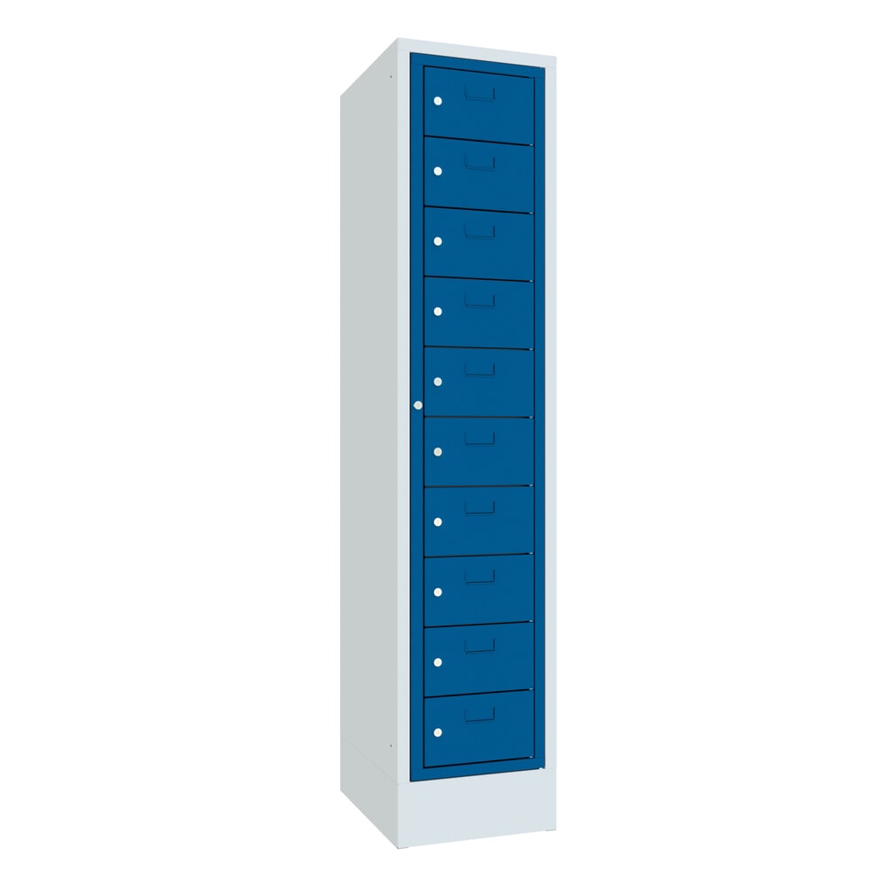 Produktabbildung Nr. 1: Locker PAVOY met centrale deur, 1 x 10 vakken, hxbxd 1.850 x 400 x 500 mm, met sokkel, gentiaanblauw, lichtgrijs