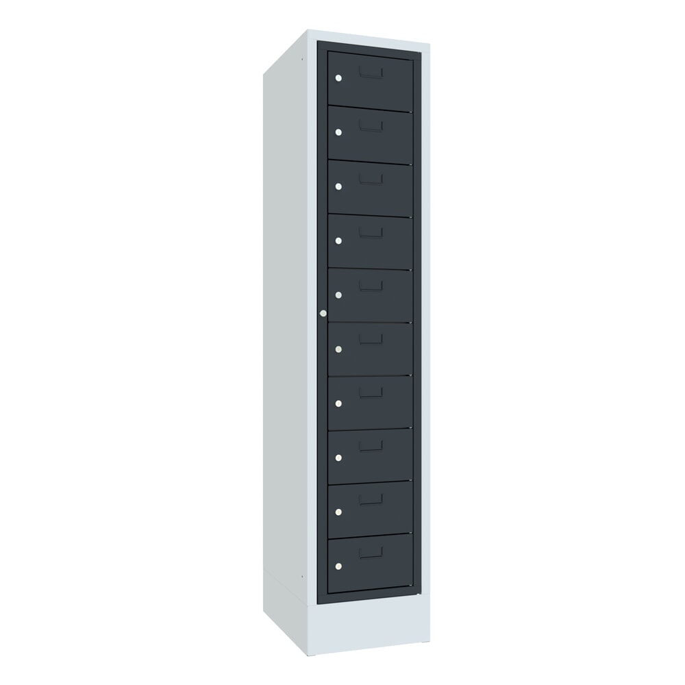 Produktabbildung Nr. 1: Locker PAVOY met centrale deur, 1 x 10 vakken, hxbxd 1.850 x 400 x 500 mm, met sokkel, antracietgrijs, lichtgrijs