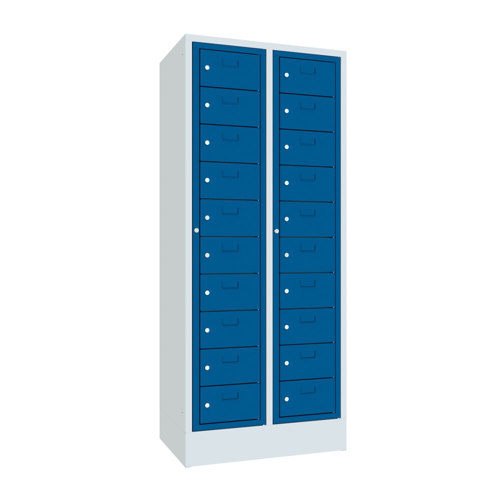 Productafbeelding nr. 1: Locker PAVOY met centrale deur, 2 x 10 vakken, hxbxd 1.850 x 770 x 500 mm, met sokkel, gentiaanblauw, lichtgrijs