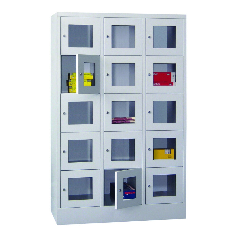 Produktabbildung Nr. 2: Locker PAVOY met kijkvenster, 3 x 5 vakken, hxbxd 1.850 x 1.230 x 500 mm, lichtgrijs, lichtgrijs