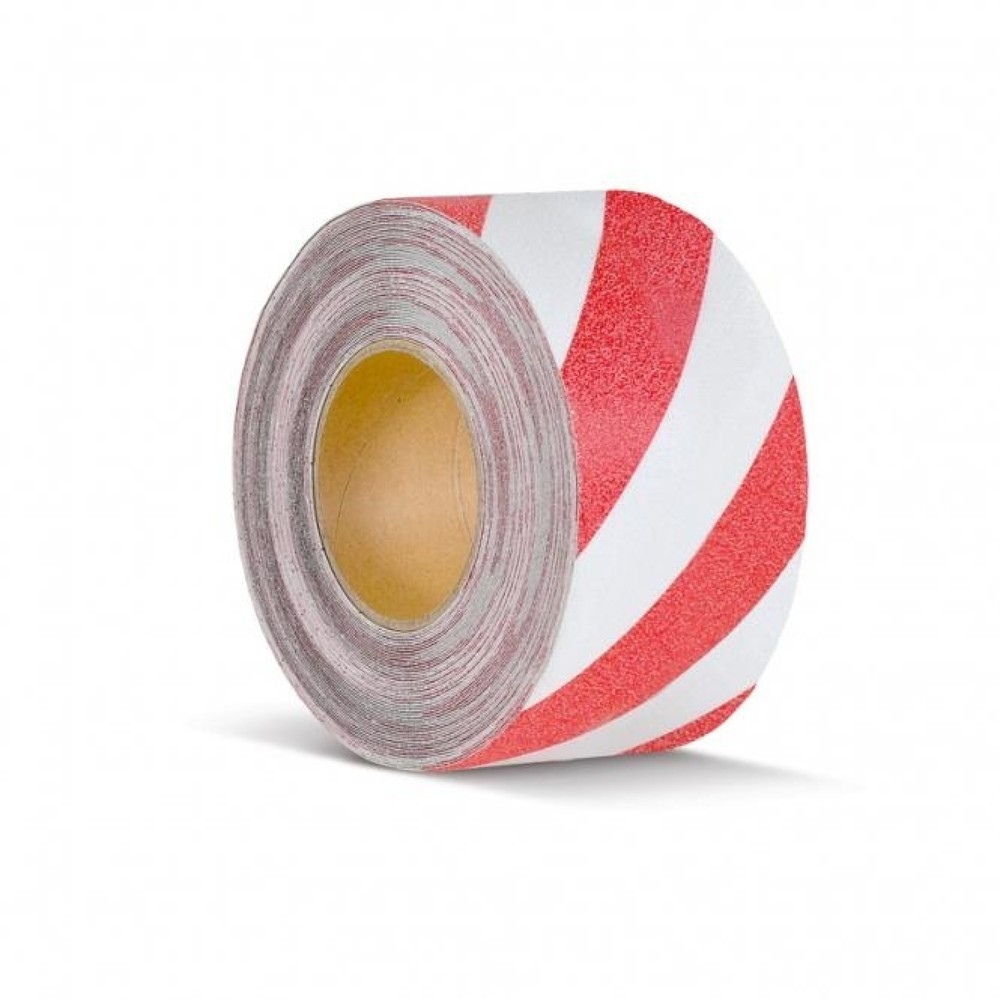 N° de l'image du produit 1 : Revêtement antidérapant m2™, marquage de signalisation, rouleau, largeur 75 mm, rouge-blanc