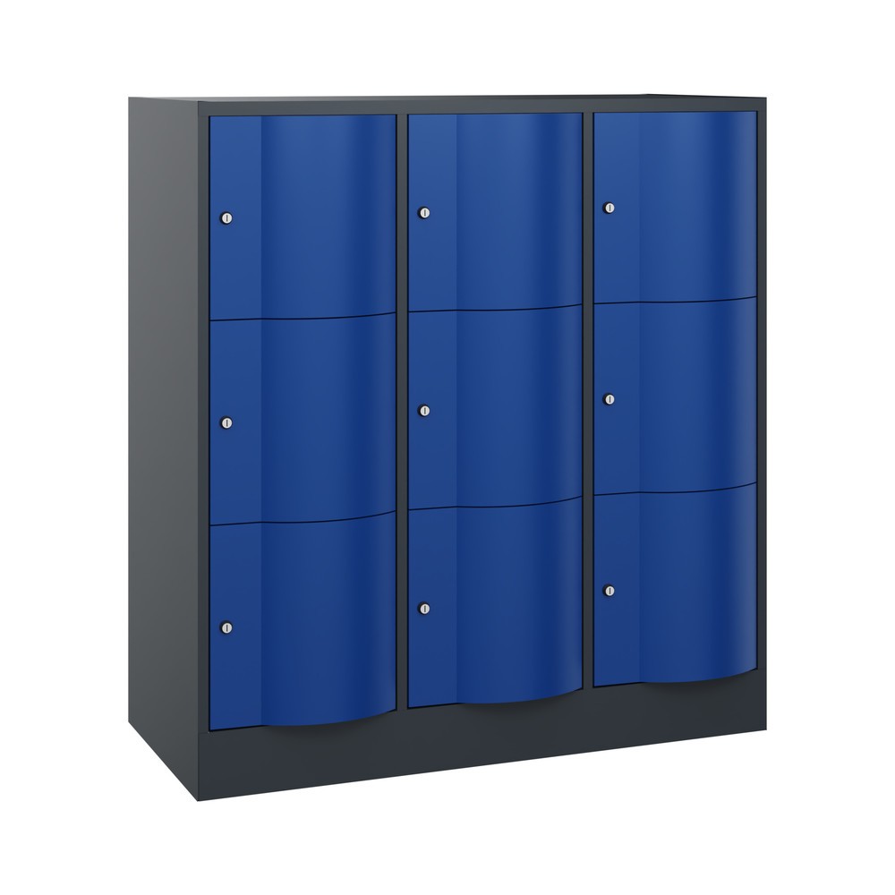 N° de l'image du produit 1 : Meuble coffre-fort C+P avec portes « anti-vandalisme », 3 x 3 compartiments, H x l x P 1 225 x 1 150 x 540 mm, gris anthracite, bleu gentiane