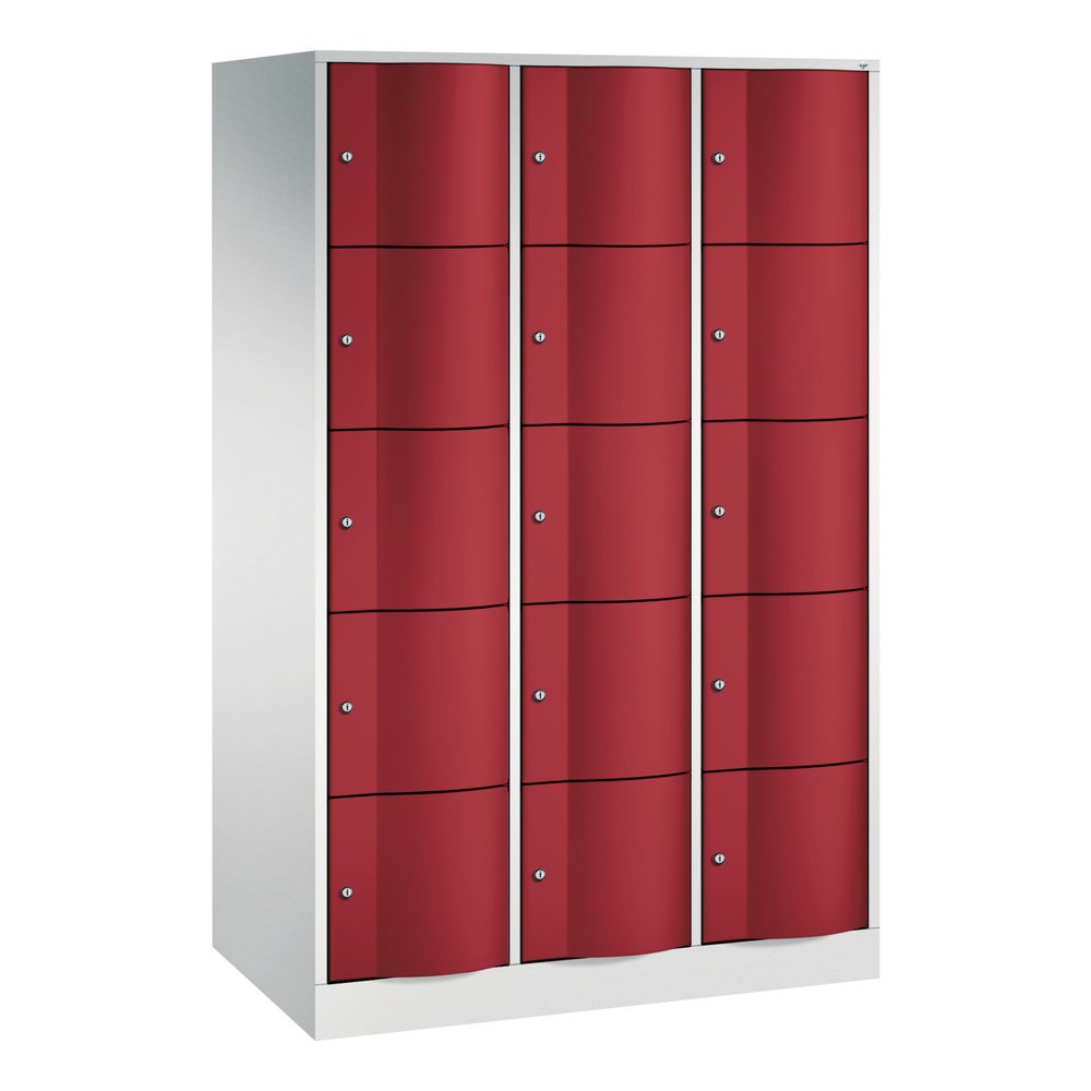 Produktabbildung Nr. 1: Meuble coffre-fort C+P avec portes « anti-vandalisme », 3 x 5 compartiments, H x l x P 1 950 x 1 150 x 640 mm, gris clair, rouge rubis