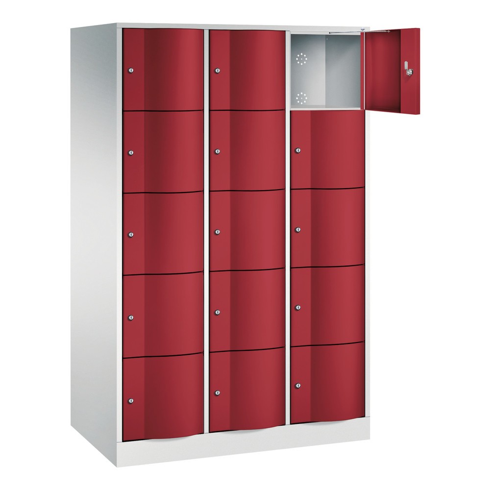 Produktabbildung Nr. 3: Meuble coffre-fort C+P avec portes « anti-vandalisme », 3 x 5 compartiments, H x l x P 1 950 x 1 150 x 640 mm, gris clair, rouge rubis