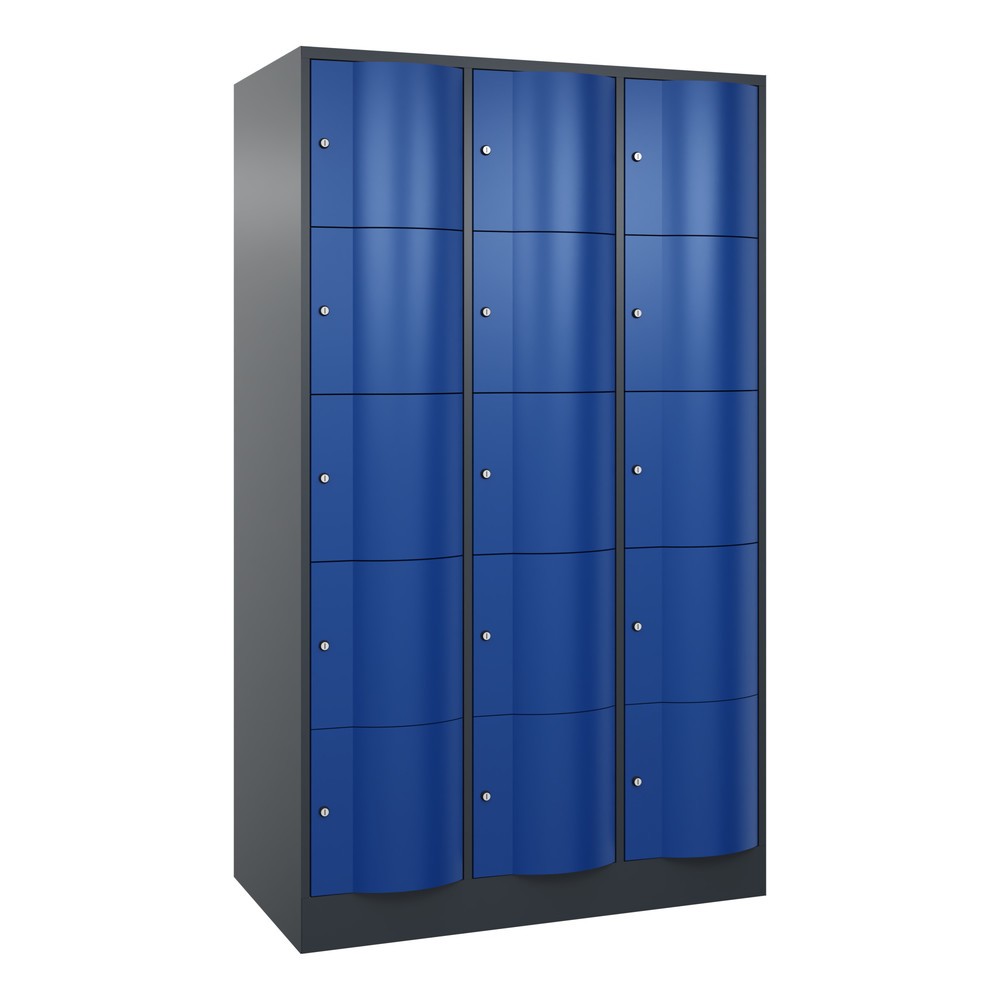Produktabbildung Nr. 1: Meuble coffre-fort C+P avec portes « anti-vandalisme », 3 x 5 compartiments, H x l x P 1 950 x 1 150 x 640 mm, gris anthracite, bleu gentiane