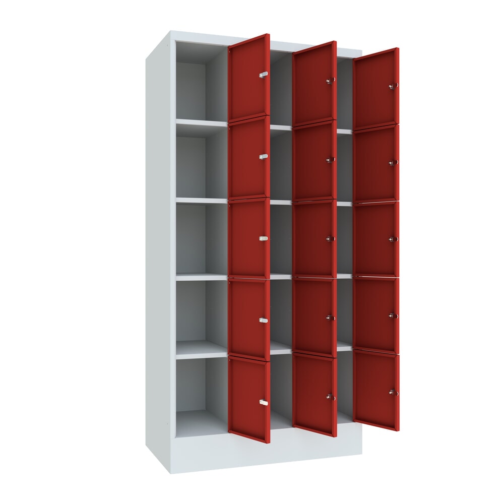 Produktabbildung Nr. 2: Meuble coffre-fort PAVOY, 3 x 5 compartiments, H x l x P 1 850 x 930 x 500 mm, rouge feu, gris clair