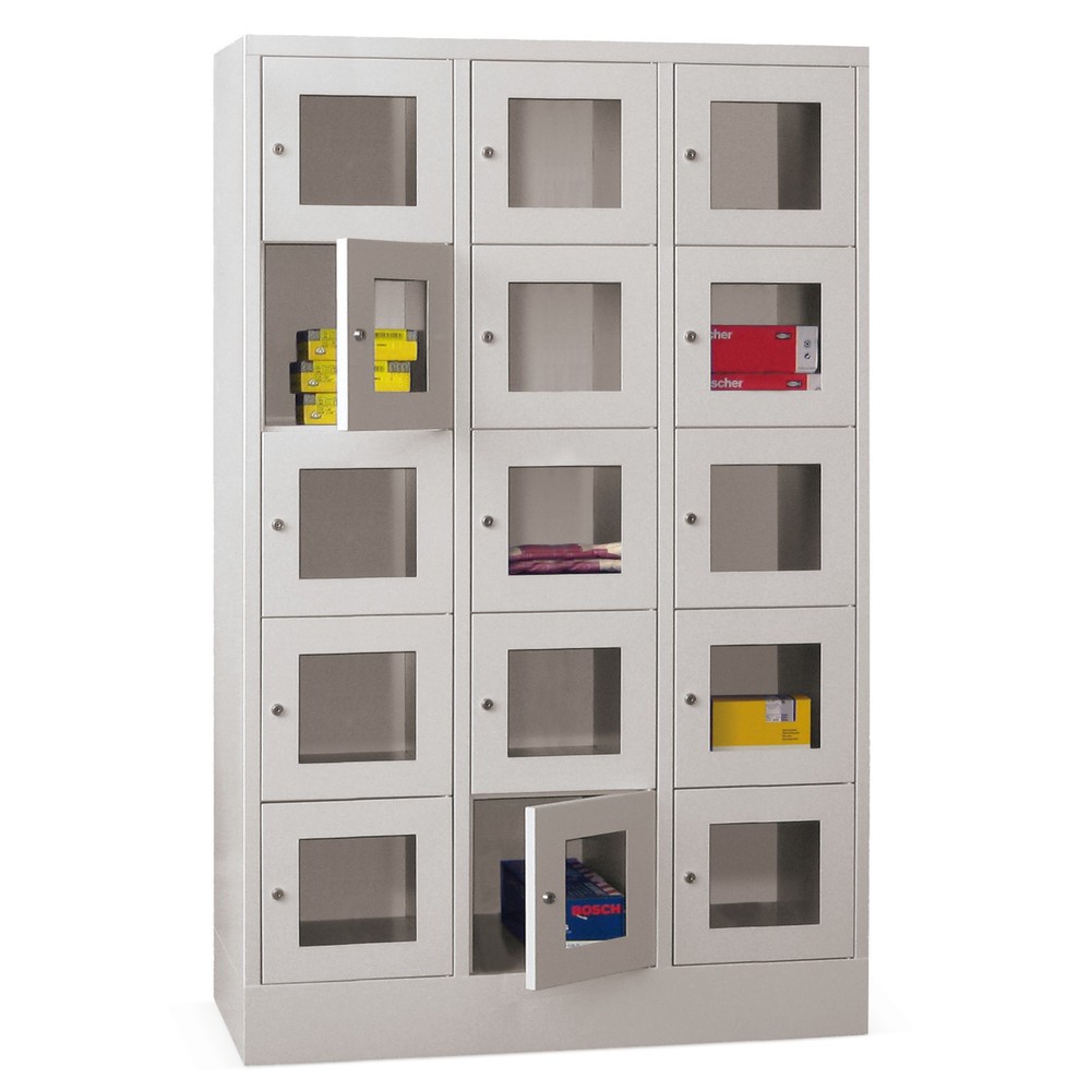 Produktabbildung Nr. 1: Meuble coffre-fort PAVOY avec regard, 3 x 5 compartiments, H x l x P 1 850 x 1 230 x 500 mm, gris clair, gris clair