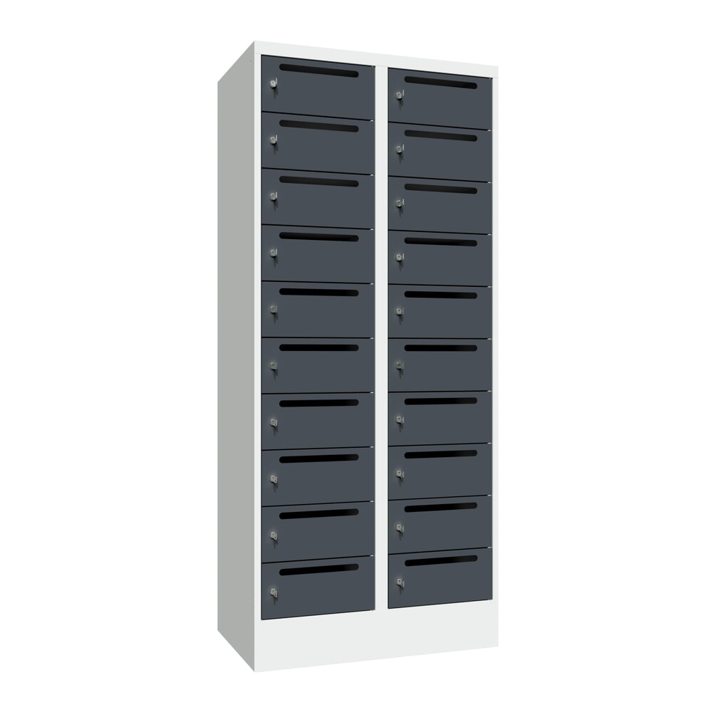 N° de l'image du produit 1 : Meuble de tri du courrier PAVOY, 2 x 10 compartiments, H x l x P 1 850 x 830 x 500 mm, gris anthracite, gris clair