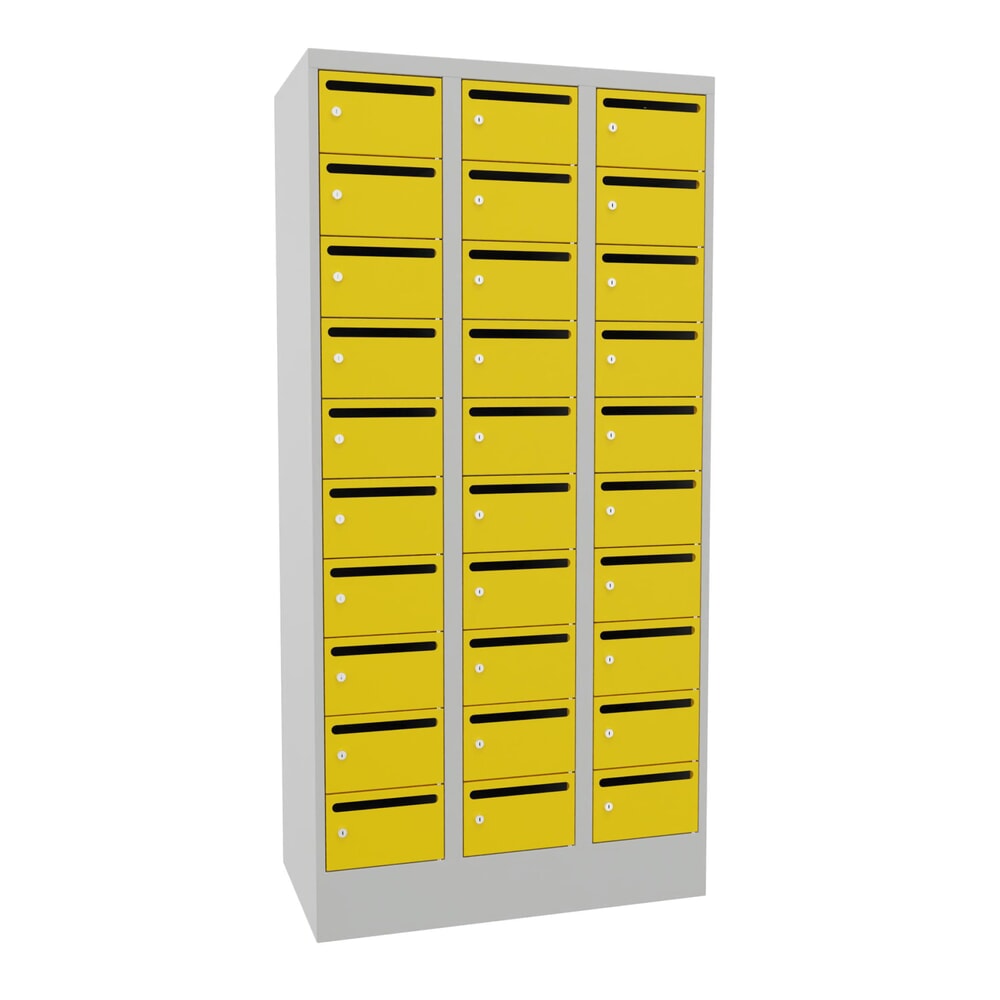 Produktabbildung Nr. 1: Meuble de tri du courrier PAVOY, 3 x 10 compartiments, H x l x P 1 850 x 930 x 500 mm, jaune zinc, gris clair