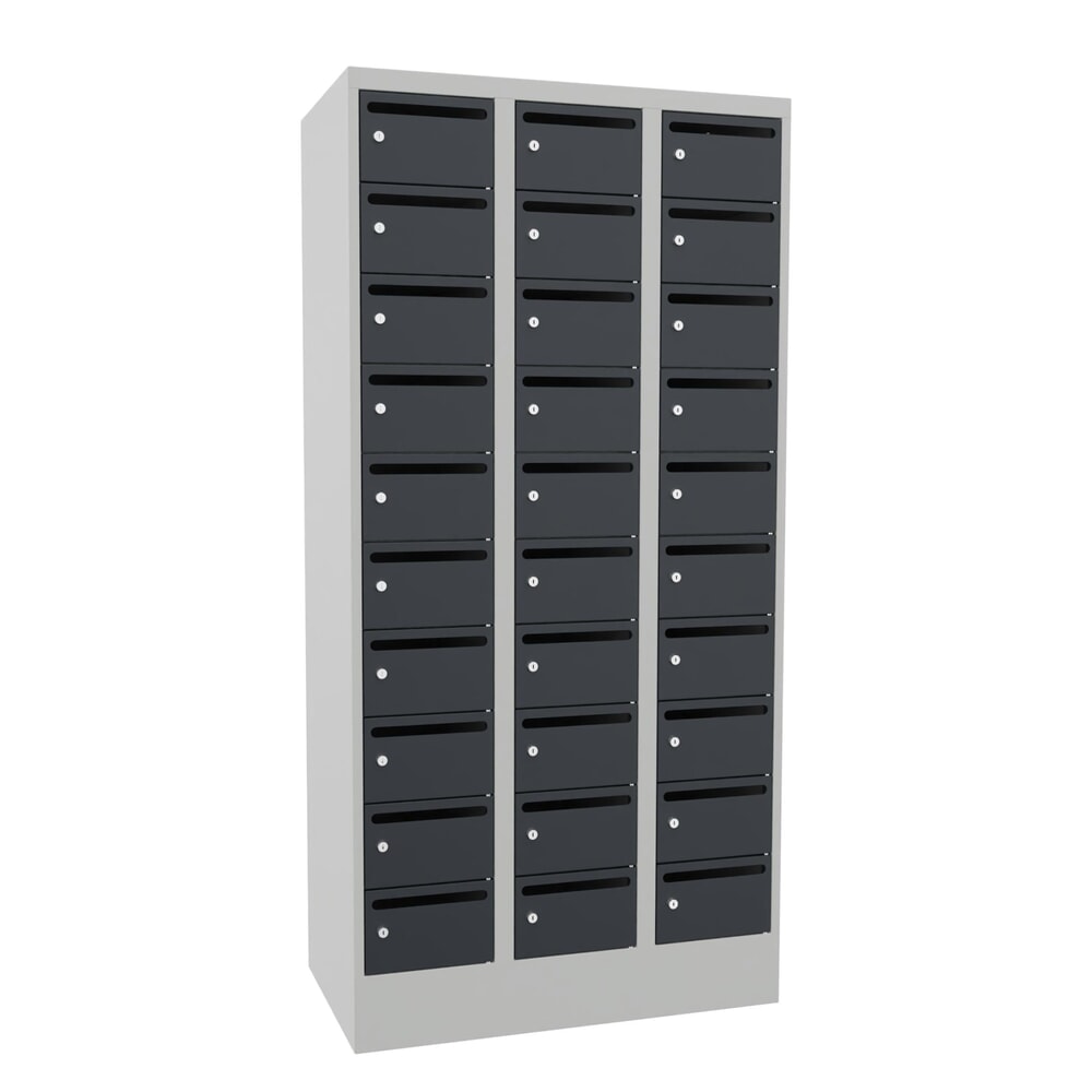 N° de l'image du produit 1 : Meuble de tri du courrier PAVOY, 3 x 10 compartiments, H x l x P 1 850 x 930 x 500 mm, gris anthracite, gris clair