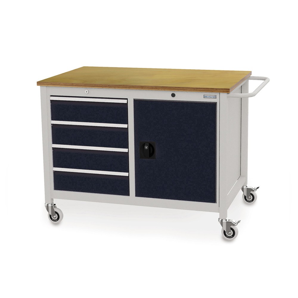 Product afbeelding: Mobiele werkbank, kast, 4 lades, cap. 400 kg, diepzwart