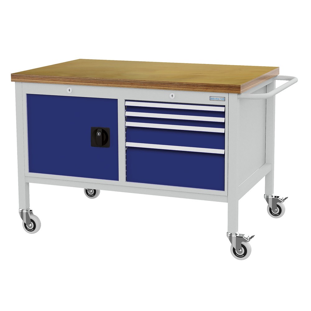 Productafbeelding nr. 1: Mobiele werkbank, kast, 4 lades op verschillende hoogtes, cap. 400 kg, gentiaanblauw