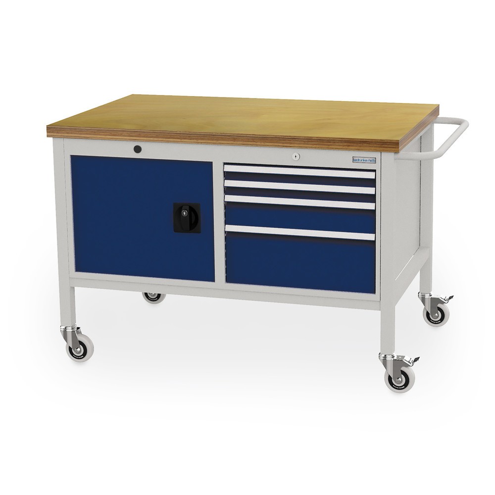 Product afbeelding: Mobiele werkbank, kast, 4 lades op verschillende hoogtes, cap. 400 kg, kobaltblauw