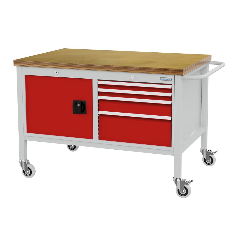 Product afbeelding: Mobiele werkbank, kast, 4 lades op verschillende hoogtes, cap. 400 kg, verkeersrood