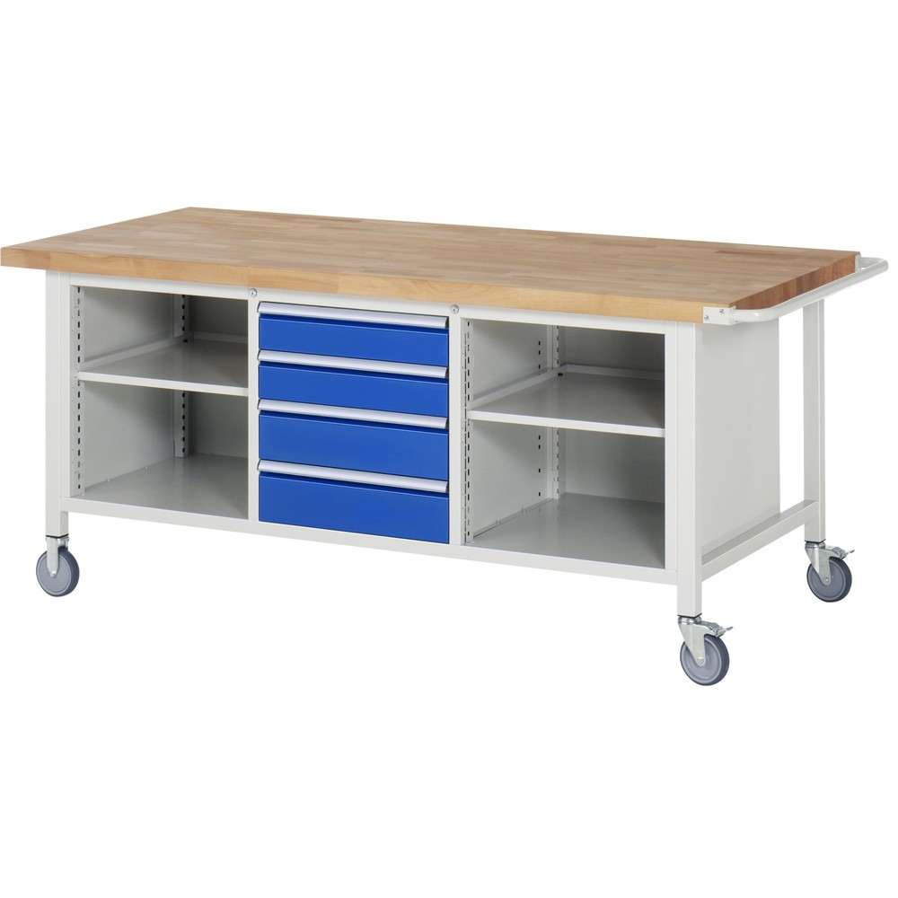 Product afbeelding: Mobiele werkbank RAU serie 8000, 1 driedubbele kast, 1 legbord, hxbxd 880 x 2.000 x 900 mm, 4 x voor 90% uittrekbare lades