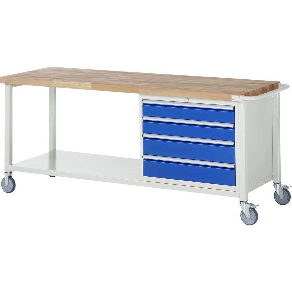 Product afbeelding: Mobiele werkbank RAU serie 8000, 1 legbord, hxbxd 880 x 2.000 x 700 mm, 4 x voor 90% uittrekbare lades, draagvermogen lade 75 kg
