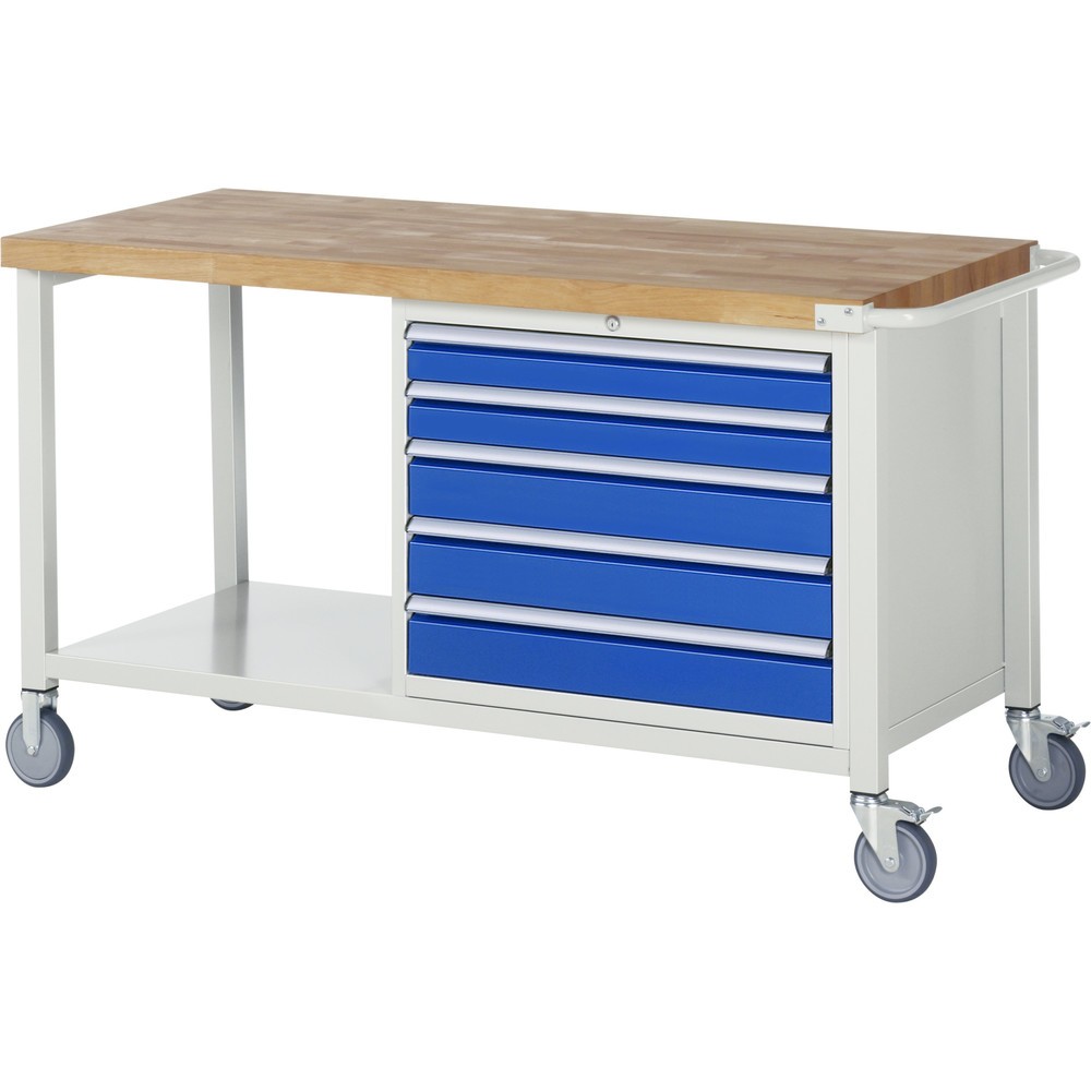 Produktabbildung Nr. 1: Mobiele werkbank RAU serie 8000, 1 legbord, hxbxd 880-1.080 x 1.500 x 700 mm, 5 x voor 90% uittrekbare lades, draagvermogen lade 75 kg