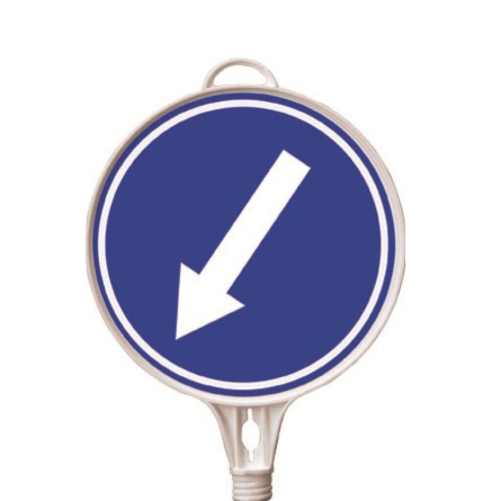 Waarschuwingsbord richtingspijl, linksonder, rond, Ø 380 mm Product afbeelding: Waarschuwingsbord richtingspijl, linksonder, rond, Ø 380 mm