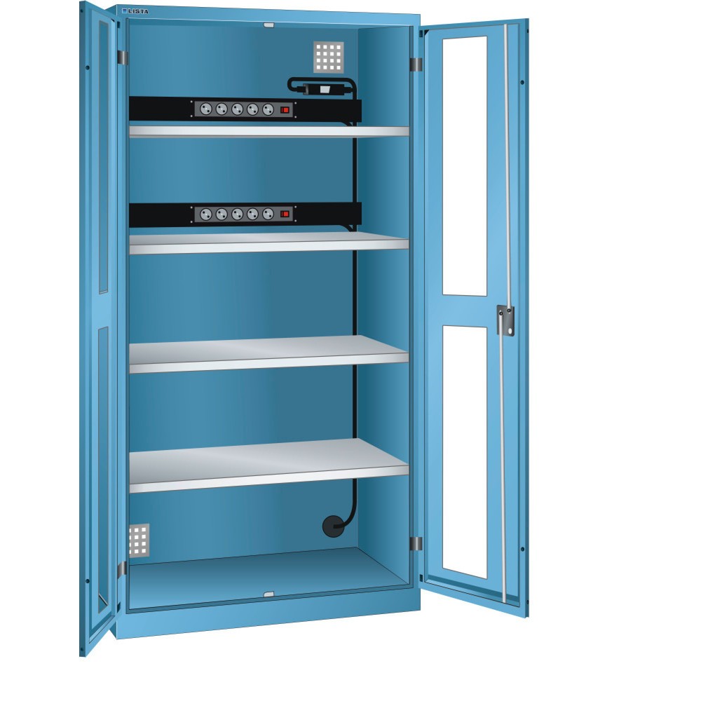 Product afbeelding: Acculaadkast LISTA, (bxdxh) 1000x580x1950 mm, 2 contactdozenlijsten achterwand, FI/LS, lichtblauw