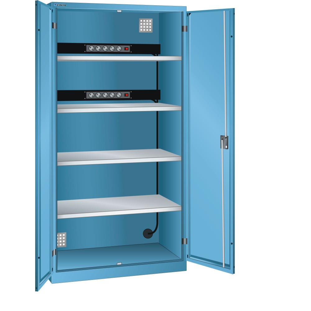 Product afbeelding: Acculaadkast LISTA, (bxdxh) 1000x580x1950 mm, 2 contactdozenlijsten achterwand, lichtblauw
