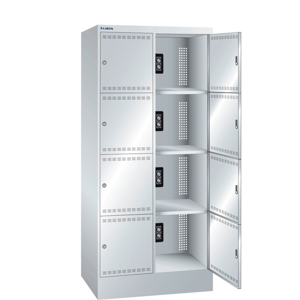 Product afbeelding: Acculaadkast LISTA, (bxdxh) 810x585x1790 mm, 2x4 vakken, 2 modules per vak, lichtgrijs