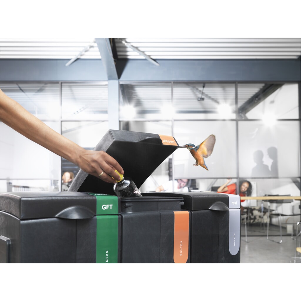 Productafbeelding nr. 2: Afvalbak BON TON Original, van 100% gerecycled polypropyleen, 70 liter, grijs / oranje