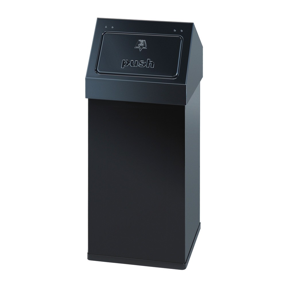 Product afbeelding: Afvalbak CARRO Push, 55 liter, van aluminium, zwart