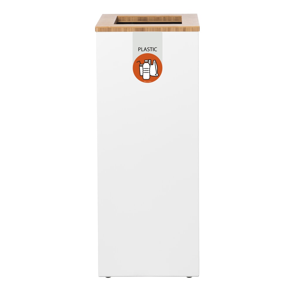 Product afbeelding: Afvalbak LUNE Paxa Medium, 34 liter, wit / bamboe / oranje