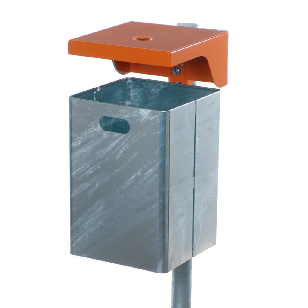 RENNER Afvalbak met beschermkap en asbak, plaatstaal, 40 liter, hoogte 580 mm, wandmontage Product afbeelding: RENNER Afvalbak met beschermkap en asbak, plaatstaal, 40 liter, hoogte 580 mm, wandmontage