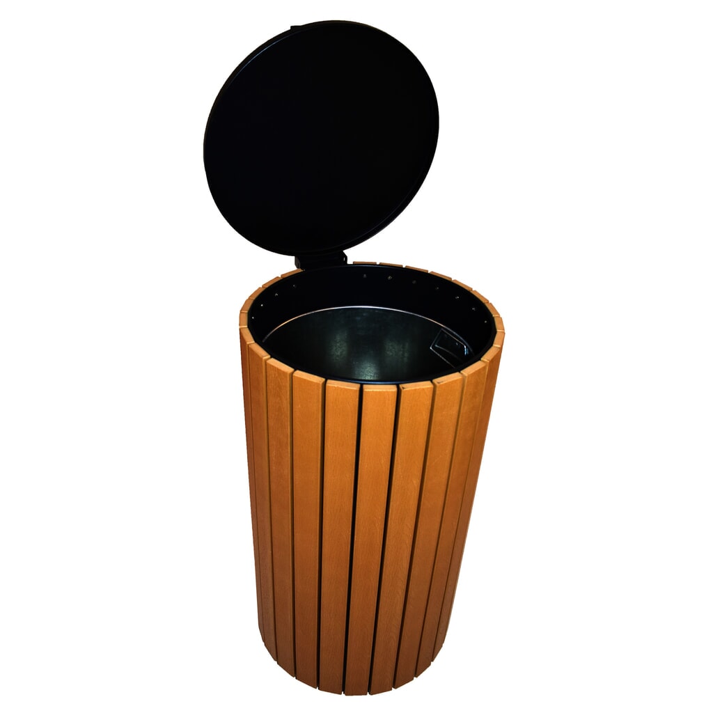 Afvalbak met houtlook, 90 liter, antraciet Productafbeelding nr. 4: Afvalbak met houtlook, 90 liter, antraciet
