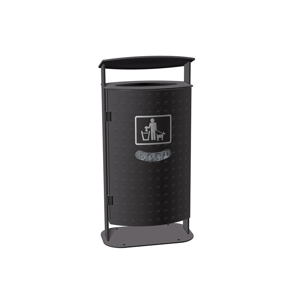 Product afbeelding: RENNER afvalbak met schuine kap type 7092, 70 liter, design met noppenplaat, geïntegreerde zakjesdispenser, verzinkt
