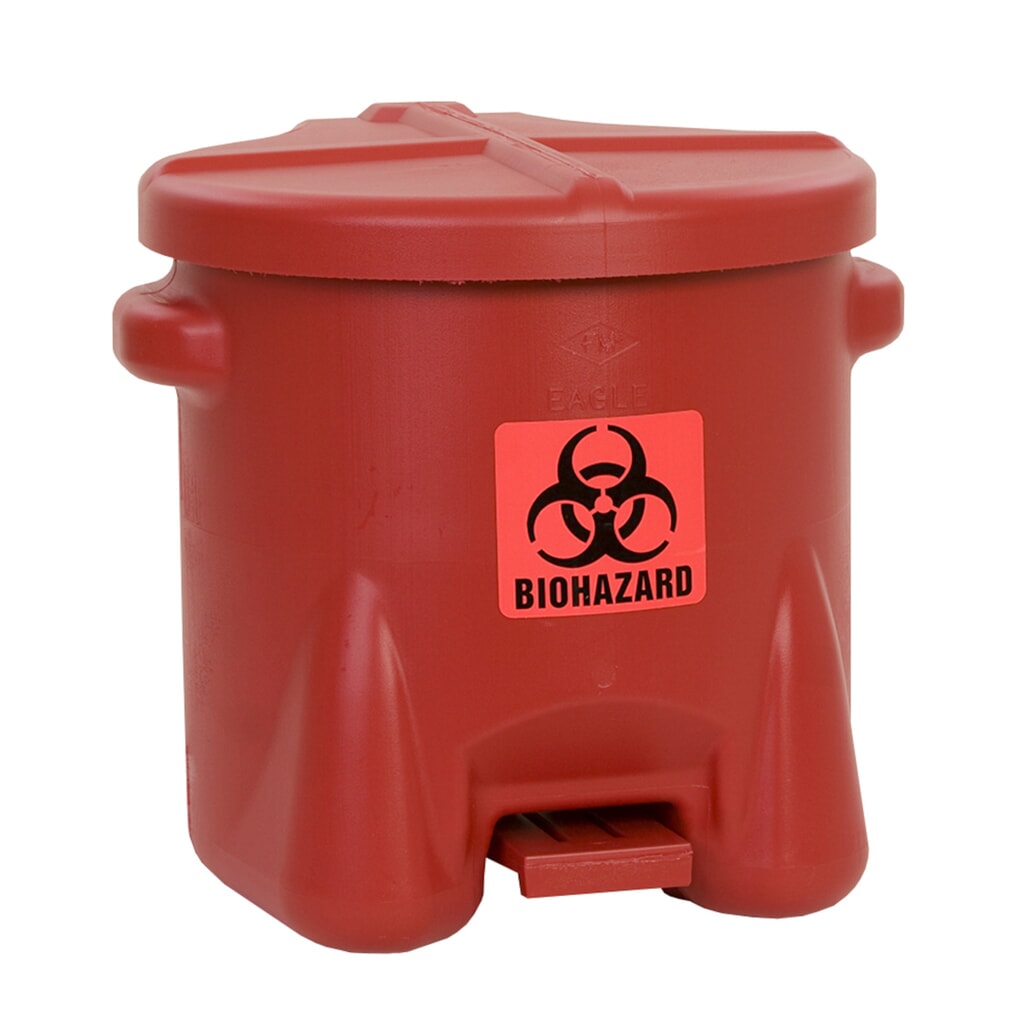 Afvalemmer Justrite® Eagle, biologisch gevaarlijke stoffen, HDPE, 22,8 liter, rood Product afbeelding: Afvalemmer Justrite® Eagle, biologisch gevaarlijke stoffen, HDPE, 22,8 liter, rood