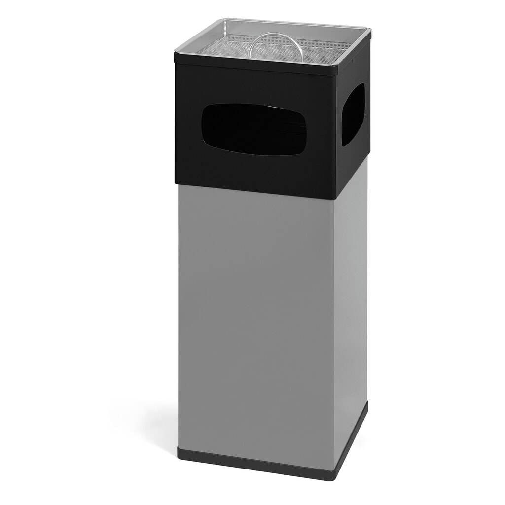 Product afbeelding: Aluminium as-/afvalbakcombinatie, vierkant, 50 liter, zwart / grijs