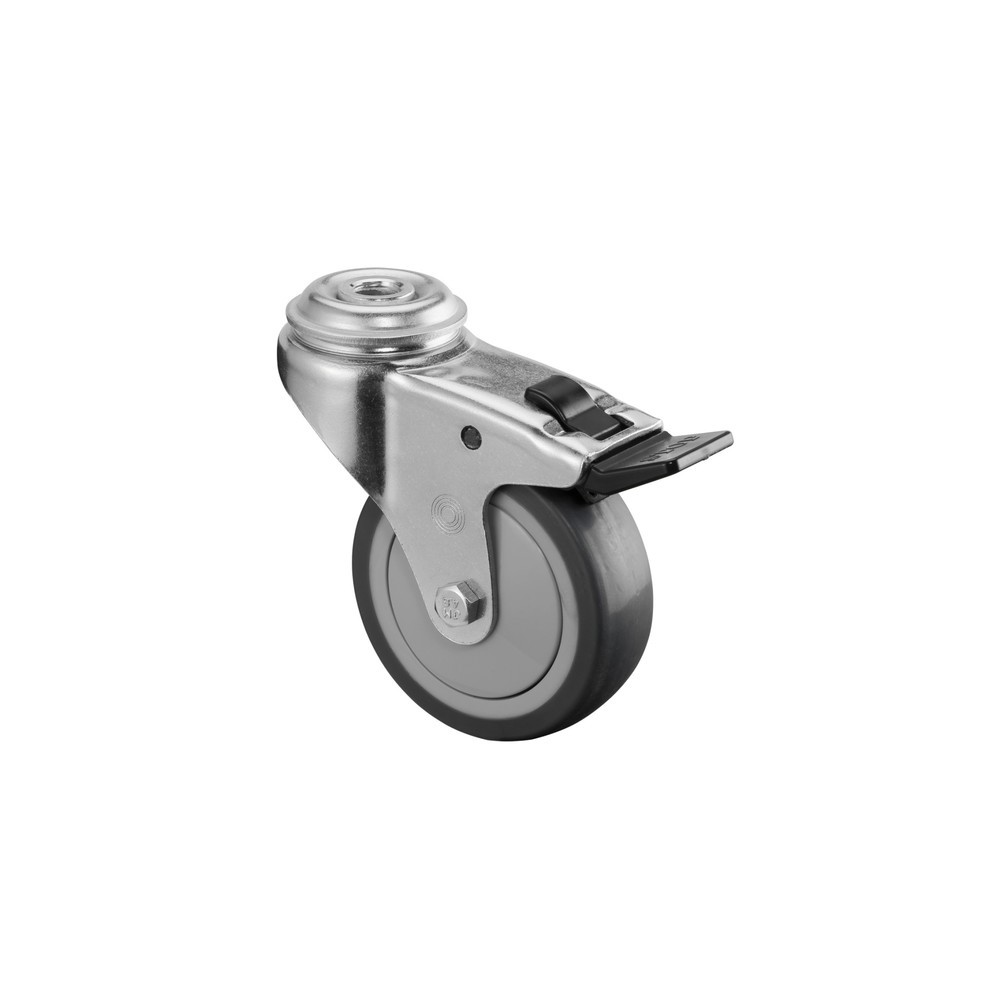 Product afbeelding: Apparaatwiel TPE, zwenkwiel met parkeerrem, kogellager, boutgat, Ø x breedte 75 x 25 mm, draagvermogen 60 kg