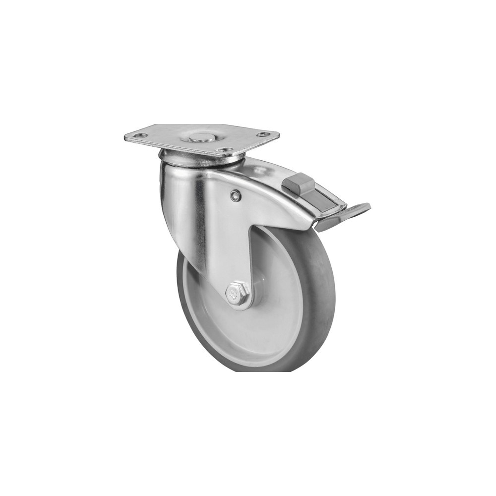 Product afbeelding: Apparaatwiel TPE, zwenkwiel met parkeerrem, zware uitvoering, glijlager, plaat, Ø x breedte 125 x 31 mm, draagvermogen 100 kg