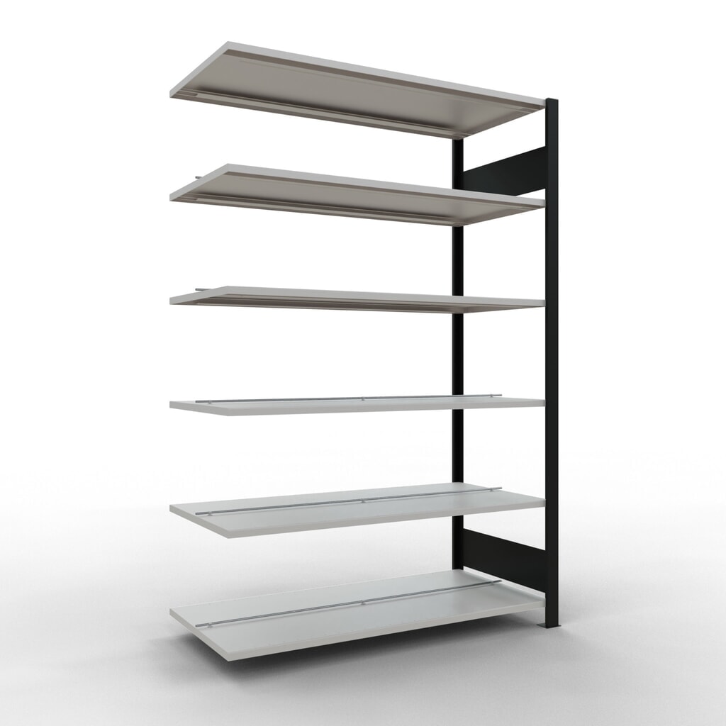 Archiefrekken SCHULTE AV, dubbelzijdig, met middenaanslagen, VL 150 kg, zwart, hxbxd 2.000 x 1.300 x 600 mm Product afbeelding: Archiefrekken SCHULTE AV, dubbelzijdig, met middenaanslagen, VL 150 kg, zwart, hxbxd 2.000 x 1.300 x 600 mm