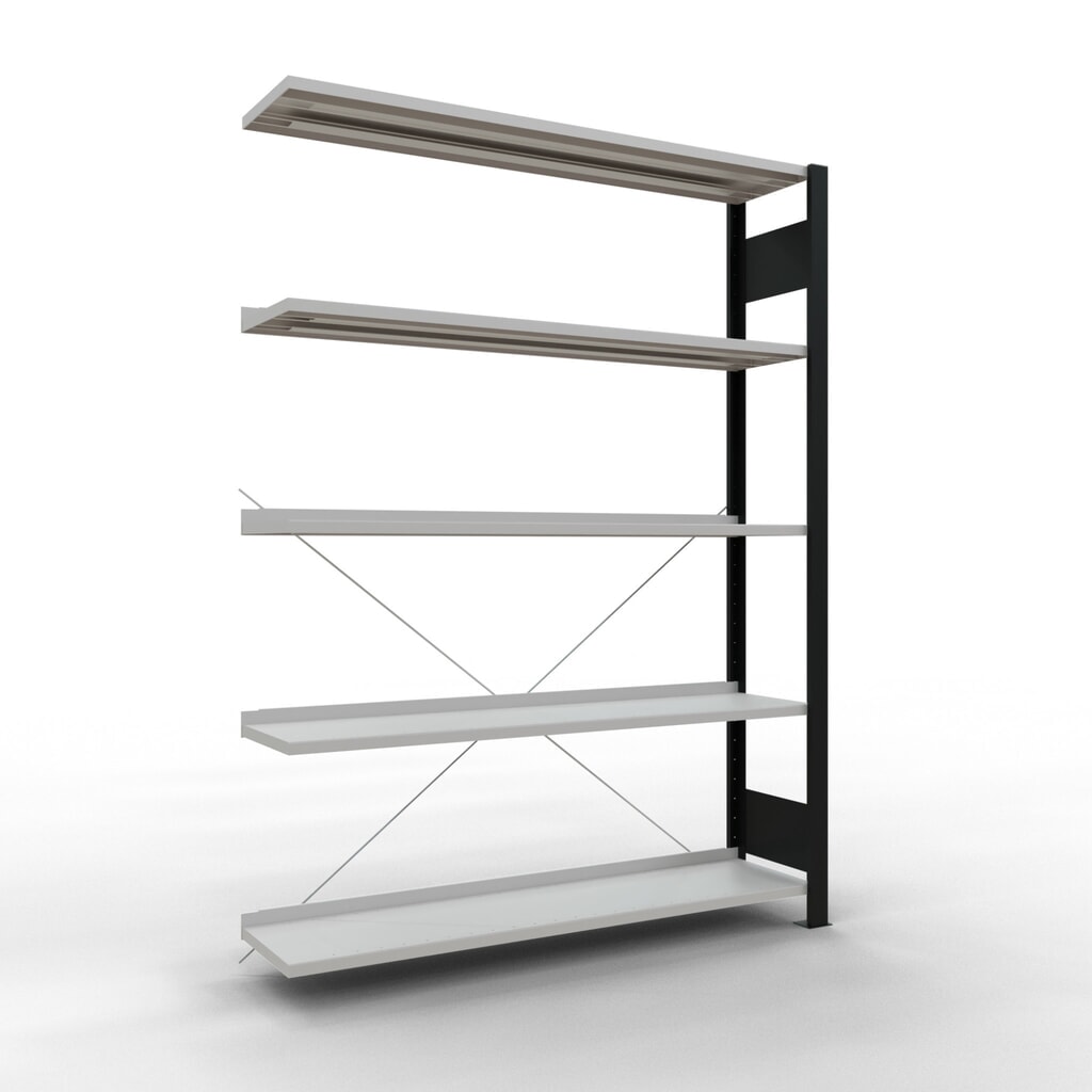 Archiefrekken SCHULTE AV, eenzijdig, met eindaanslagen, VL 85 kg, zwart, hxbxd 1.800 x 1.300 x 300 mm Product afbeelding: Archiefrekken SCHULTE AV, eenzijdig, met eindaanslagen, VL 85 kg, zwart, hxbxd 1.800 x 1.300 x 300 mm